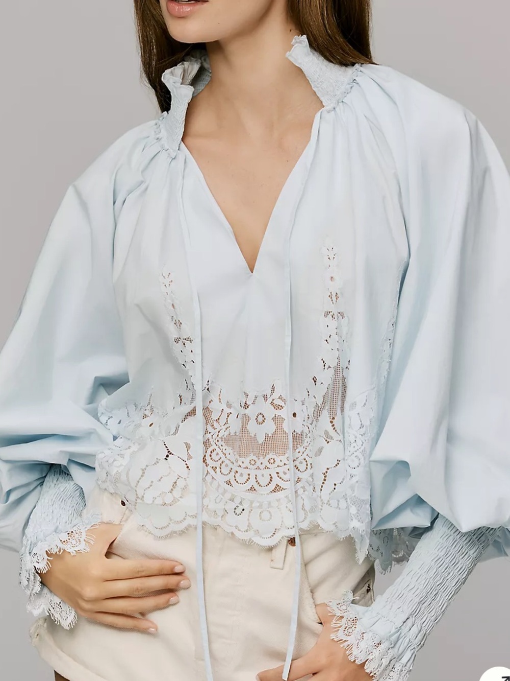 Mare Mare Estelle Lace Trimmed Balloon-Sleeve Blouse